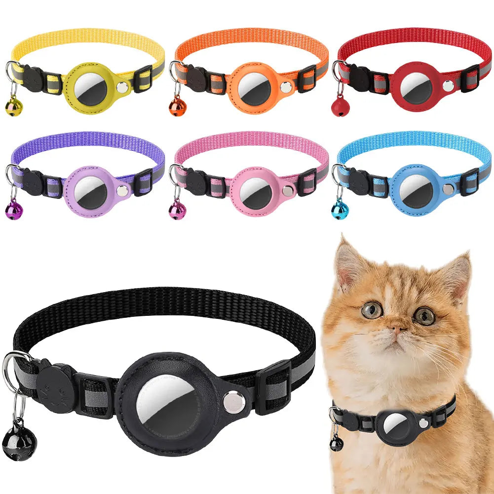 For Apple AirTag Pet Collar Reflective Kitten Collar Safety Buckle GPS Tracker Holder Adjustable for Cat Kitten