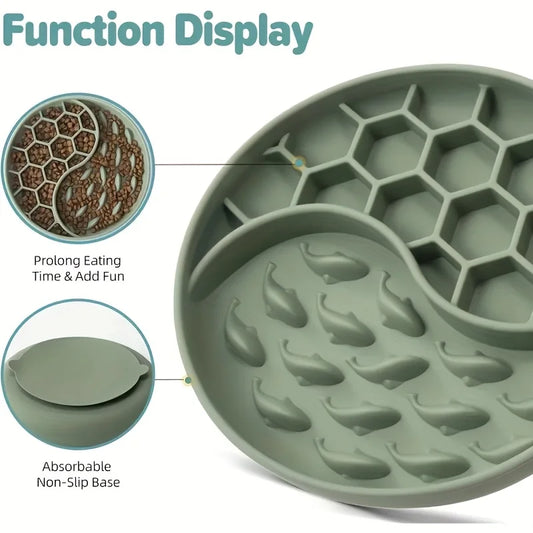 Slow Food Dog Bowl, Silicone Pet Food Bowl with Suction Cup, Non Slip Deceleration Dog Feeding Bowl