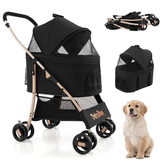 3-in-1 Pet Stroller, Portable Folding Dog Cat Stroller with Removable Car Seat Carrier, Adjustable Canopy, Zippered Mesh