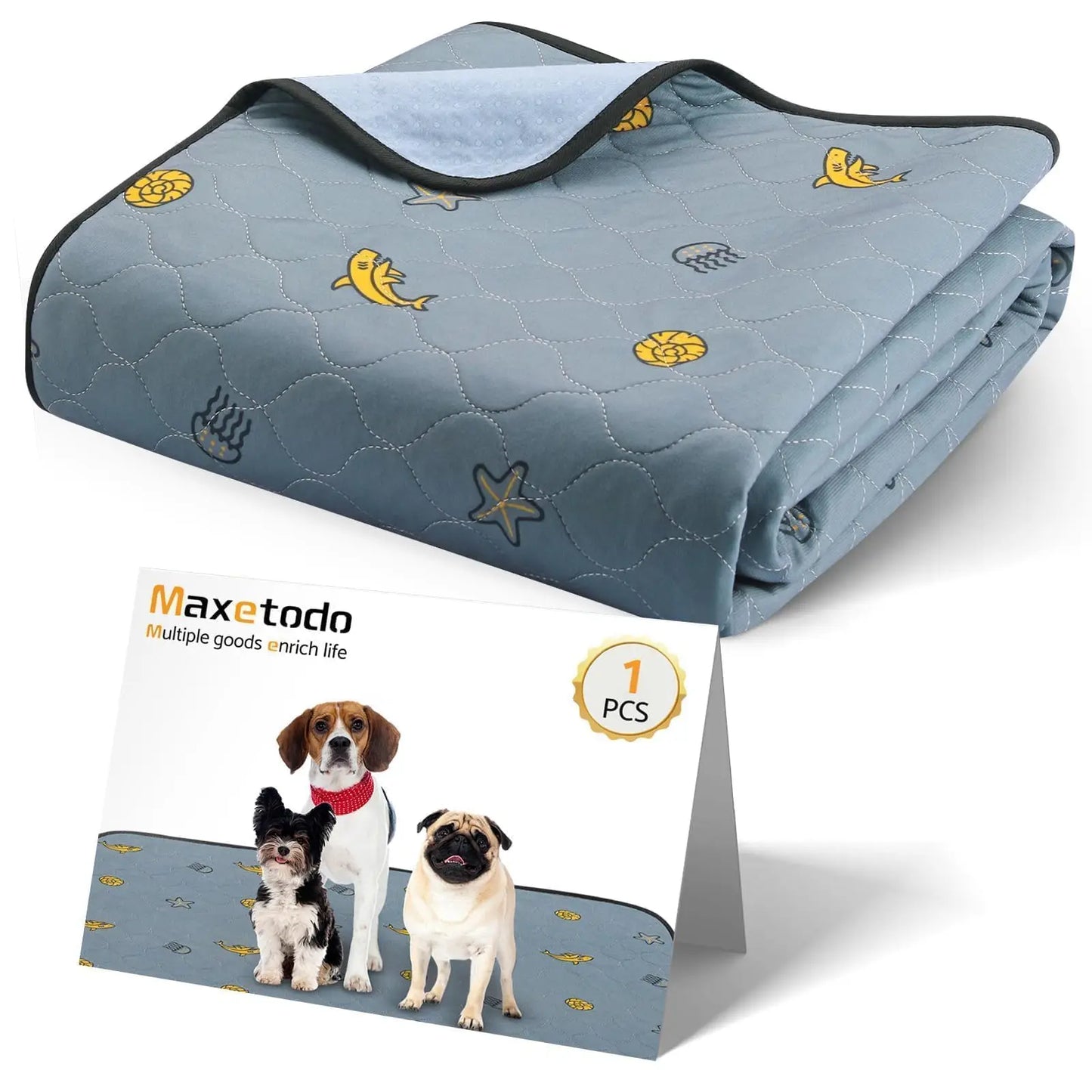 Reusable Washable Pee Pads for Dogs,1 Pack Puppy Pads 72x72 Super Absorbent,Waterproof,Non-Slip Training Pads with Shark Print