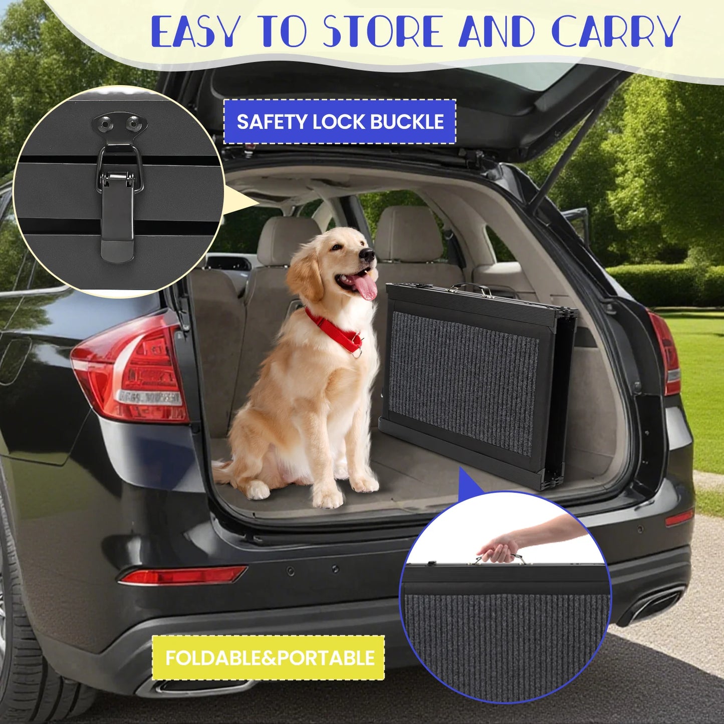 Folding Dog Ramp For Car, Pet Ramps For Large Dogs With Non-Slip Rug Surface Portable Dog Car Ramp For SUV Car & Truck, Outdoor