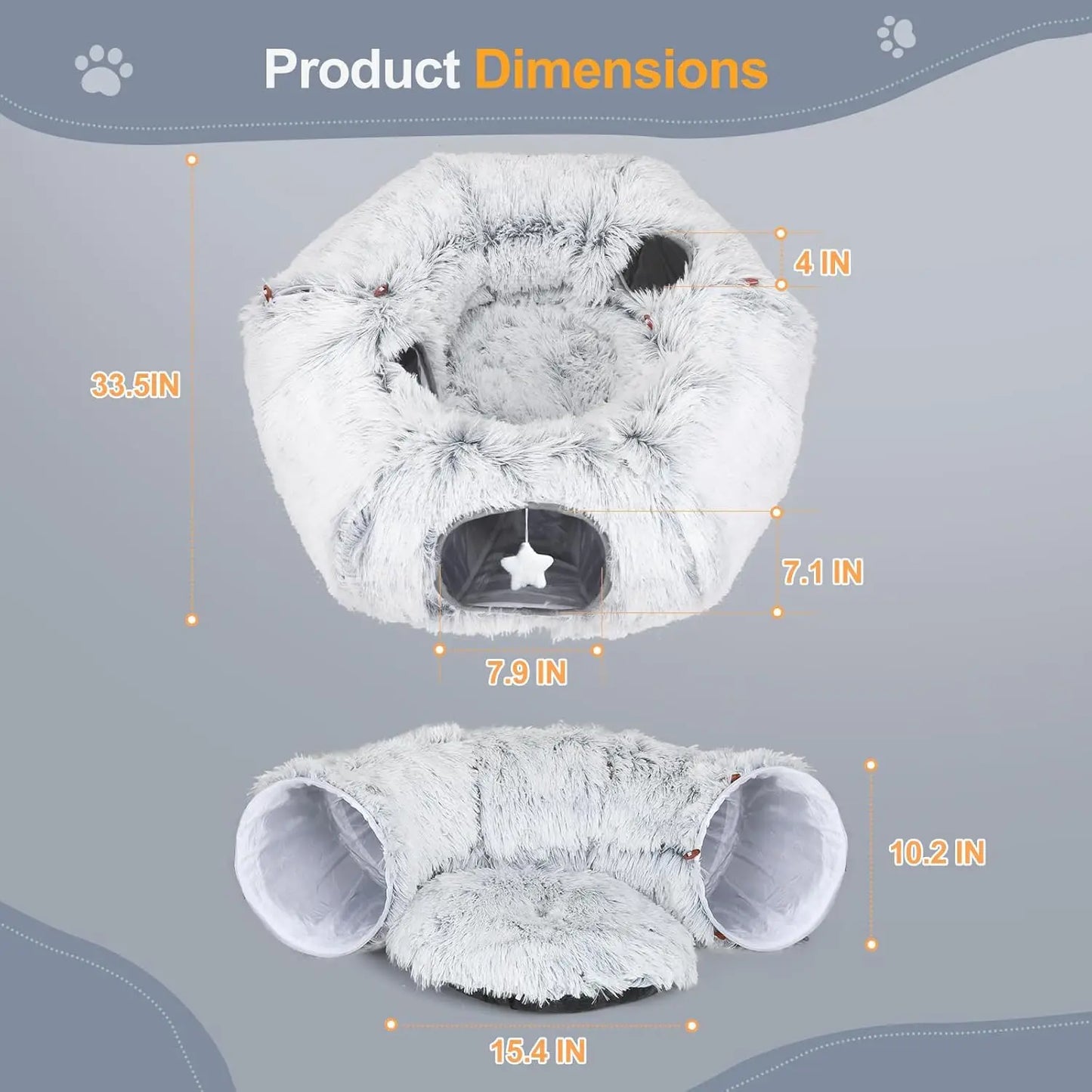 Cat Tunnel Bed – Washable Donut-Style Christmas Tree Skirt for Indoor Cats – Soft & Warm – Grey