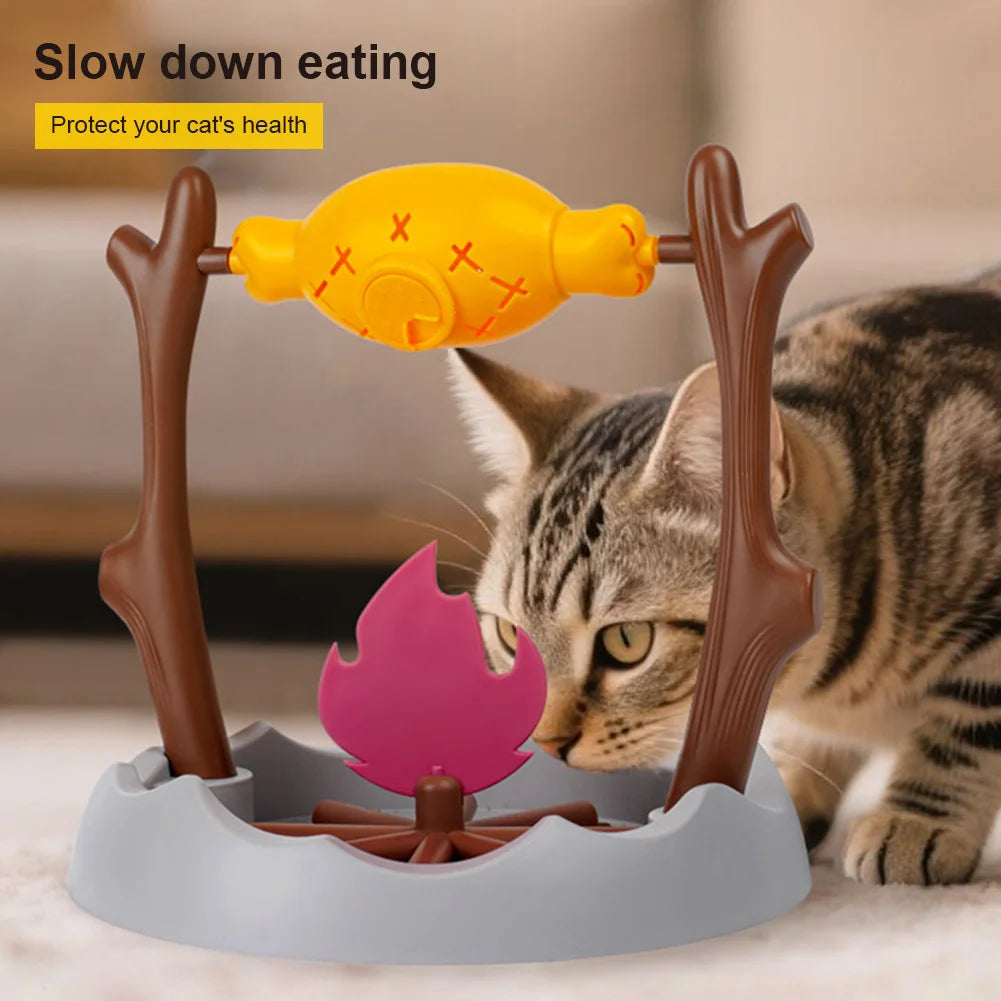 Cats Treat-Dispensing Slow Feeder 360° Rotating Pets Dry Food Dispenser Roasted Chicken Leg Pet Toy for Cat Dog Pet