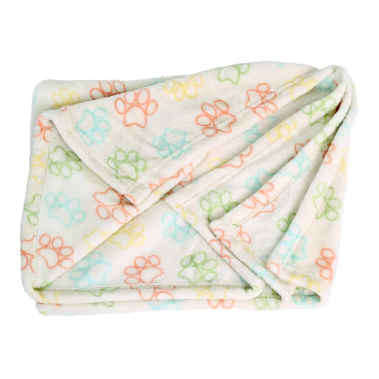 Medium Cozy Plush Throw Blanket for Cats & Dogs, Multi-Color Paw Print