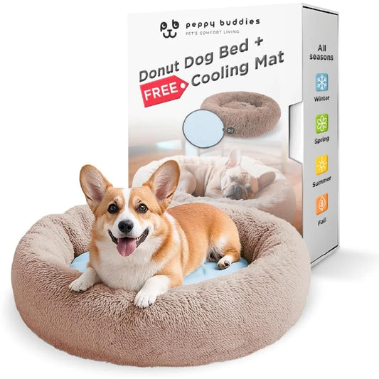 Donut Bed + F R E E Removable Cooling mat, Calming Dog Bed, Washable, Ideal for Small to Large Dogs and Cats & Round Dog Bed, Mu
