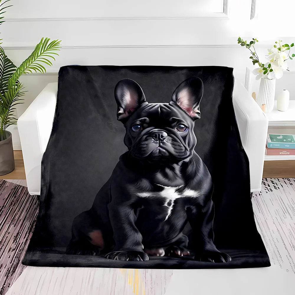 Flannel Fleece Throw Blanket with Cute Black French Bulldog Print - Digital Printing, Reversible, Soft Polyester, Non-Shedding,