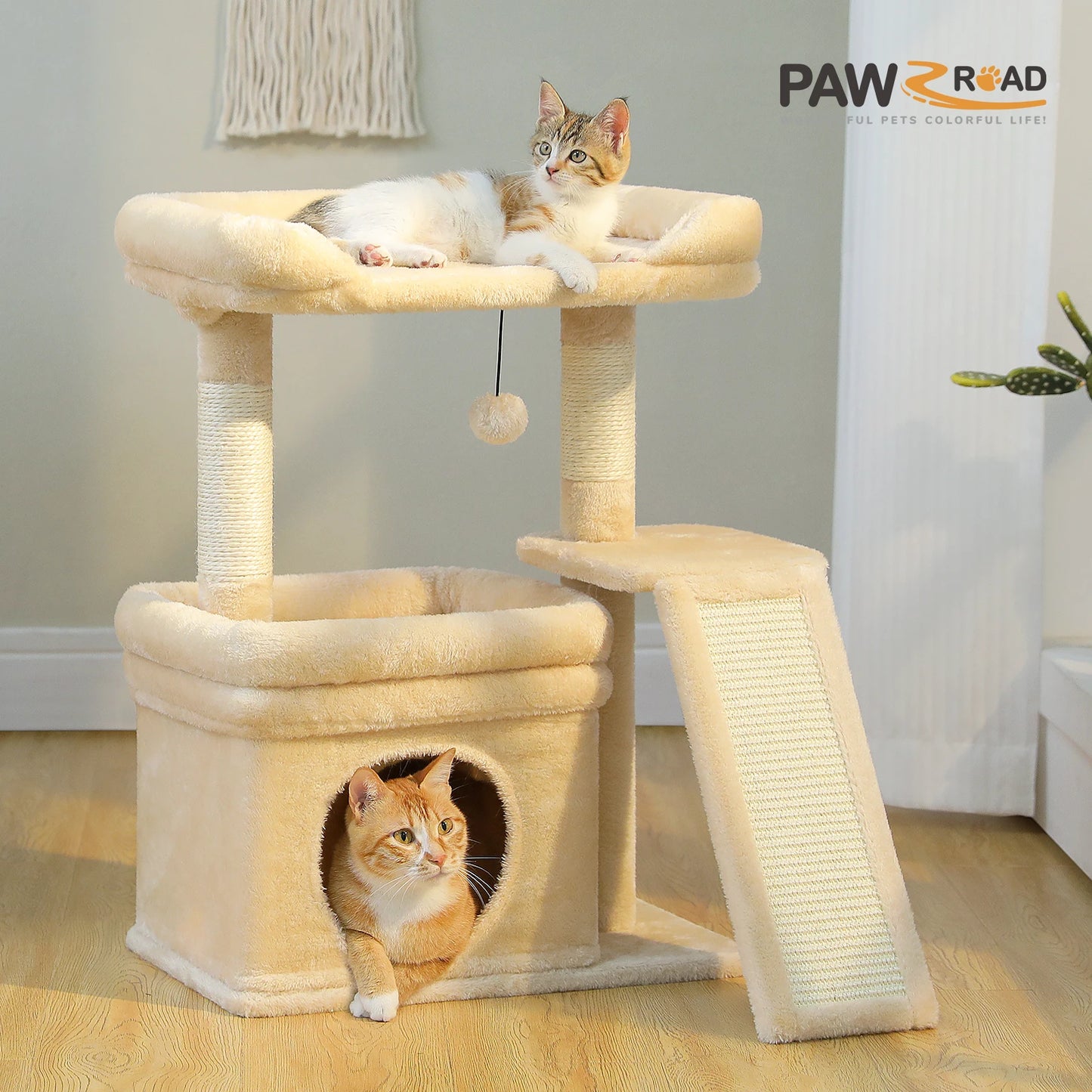 Small Cat Tree for Indoor Cat Tower with Sisal Scratching Post and Pad Wide Top Perch Large Cat Condo Cat Scratchers Cat Toys