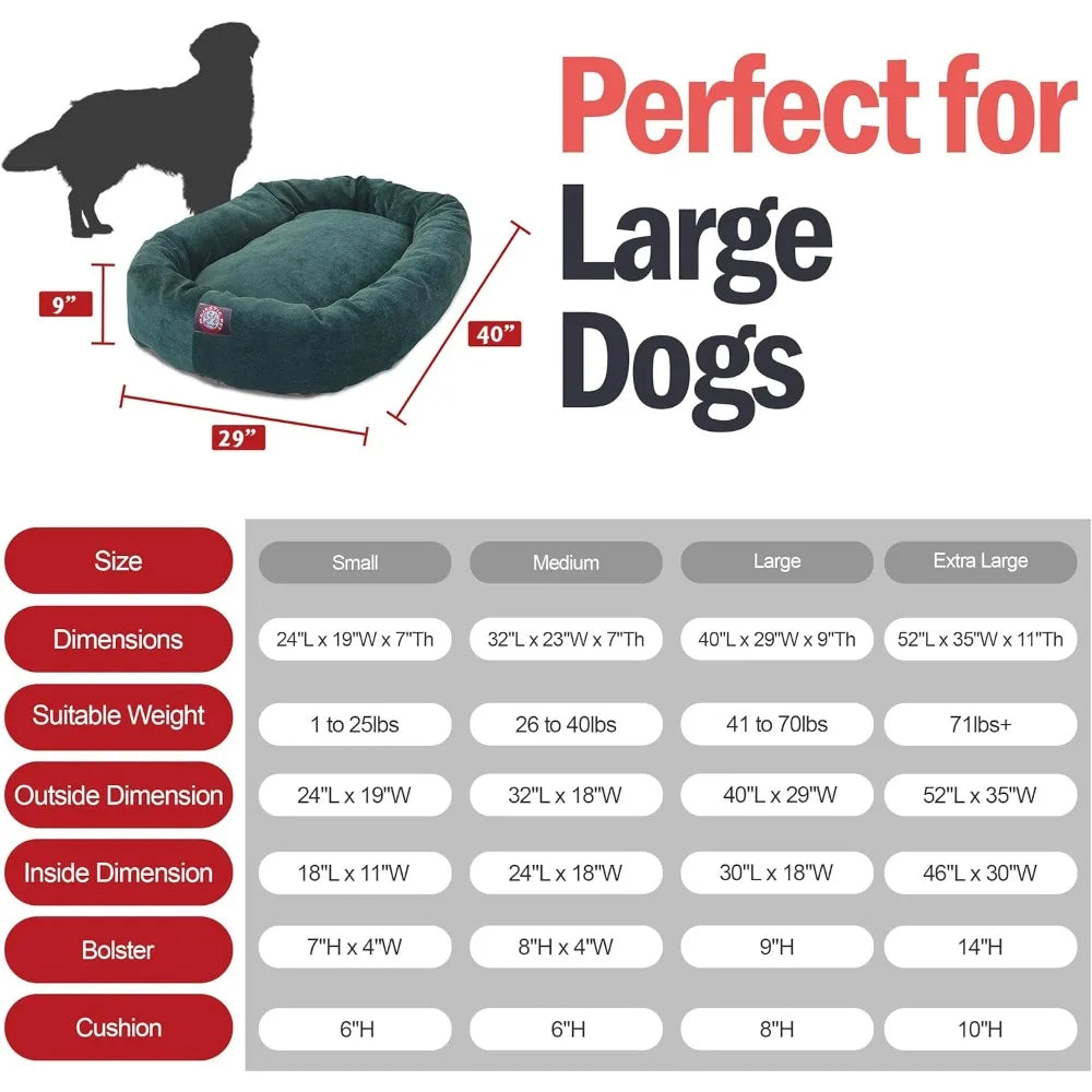 40 Inch Micro Velvet Calming Dog Bed Washable 40x29x9 (inch) – Cozy Soft Round Donut Dog Bed with Spine for Head Support - Pet