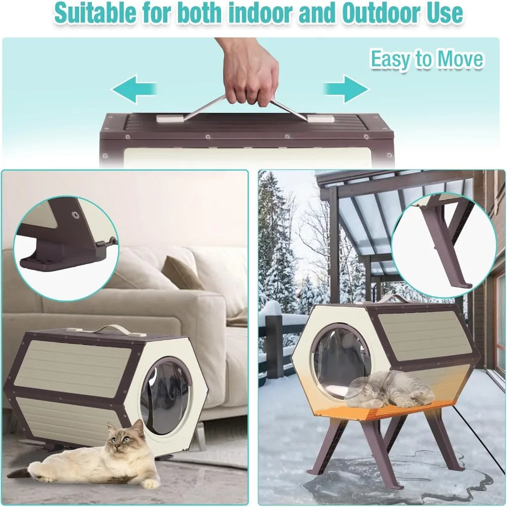 Heated Outdoor Cat Shelter with Temperature Control and Time Adjustment, Weatherproof Feral Cat House for Indoor and Outdoor Use