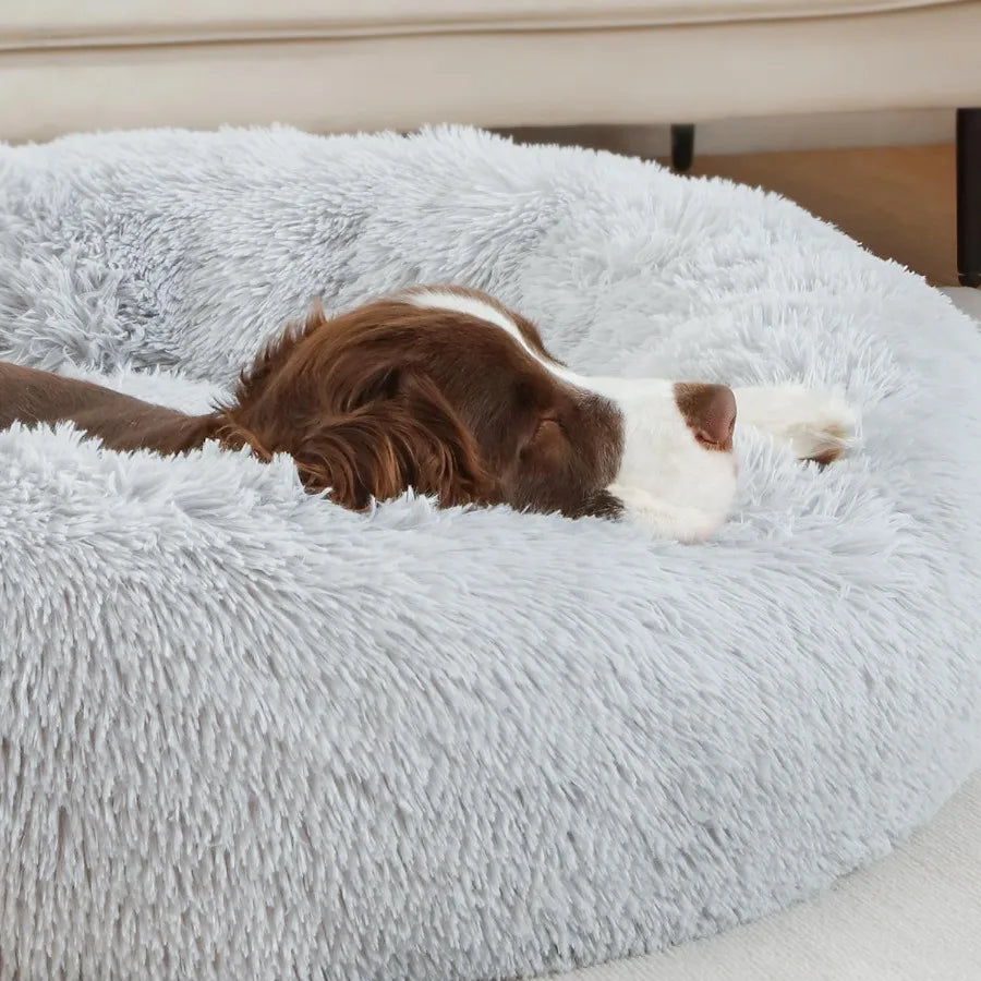 Calming Dog Cat Bed Donut Washable Warming Soft Round 23 inches Dog Beds for Small Dogs AntiAnxiety Fluffy Plush Cushion Bed Fi