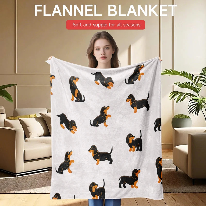 A Dachshund dog flannel blanket, soft and comfortable plush cute puppy, suitable for bedroom living room sofa sofa holiday gift
