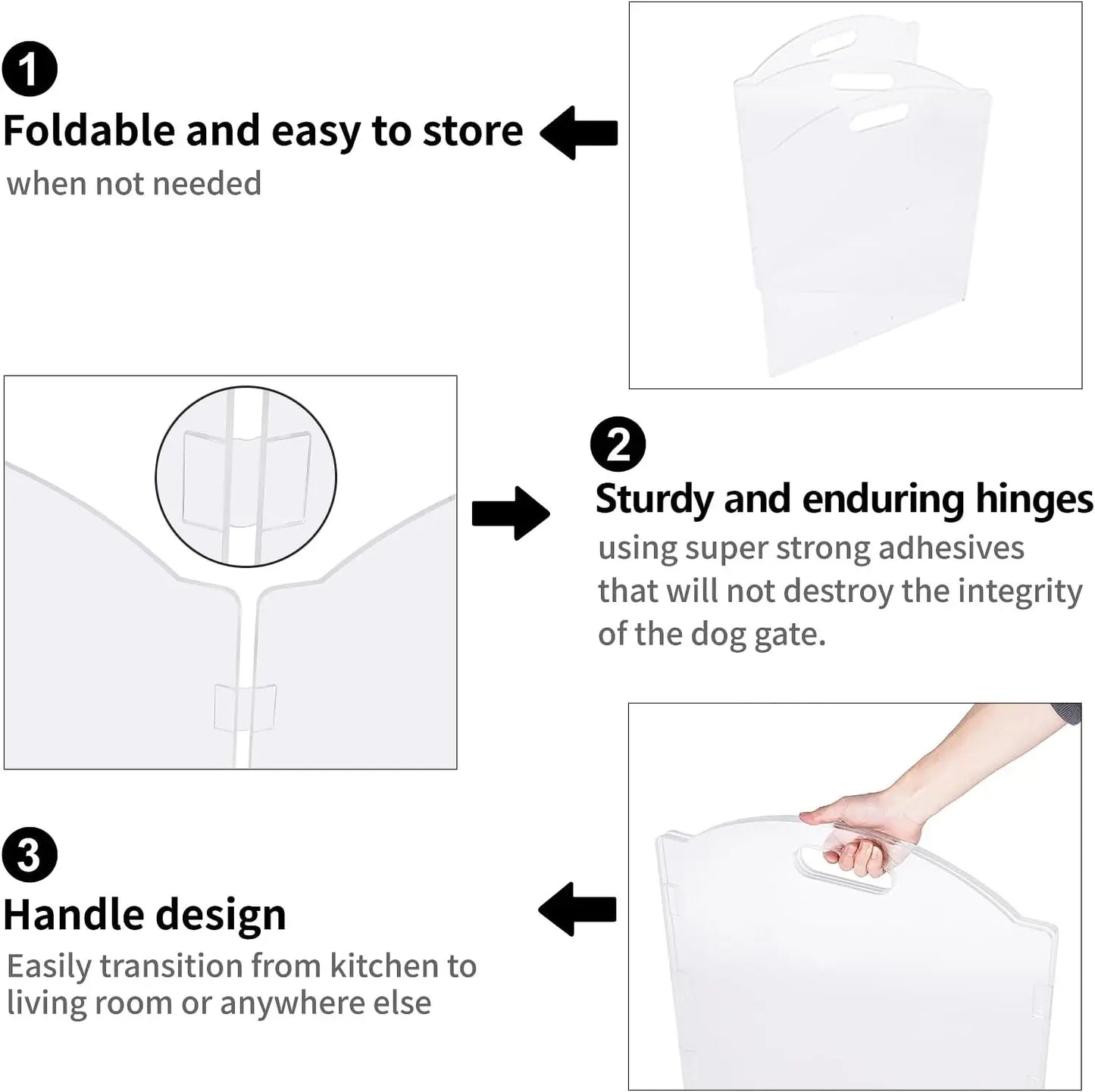 Clear Acrylic Freestanding Dog Gates for The House – Folding 3-Panel Pet Gates for Doorways, Indoor Stairs