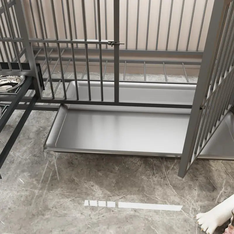 Large Pet Cage with Storage Rack and Drawers, Stainless Steel Food and Water Bowls, Double-Layer Iron Frame and MDF Storage,