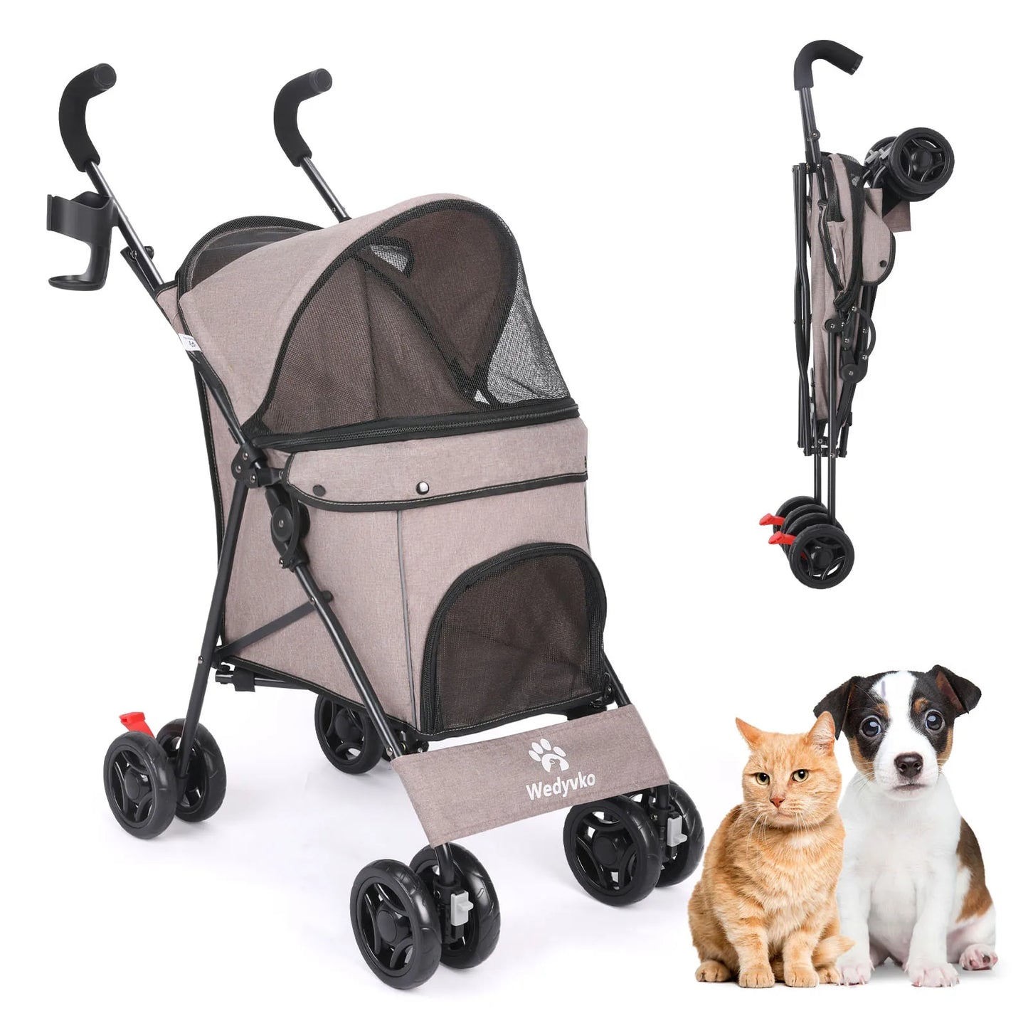 Wedyvko Pet Dog Stroller 4 Wheels Puppy Stroller Rotate with Brakes Storage for Dogs Cats Travel Pet Suplies Outdoor 애완견 유모차