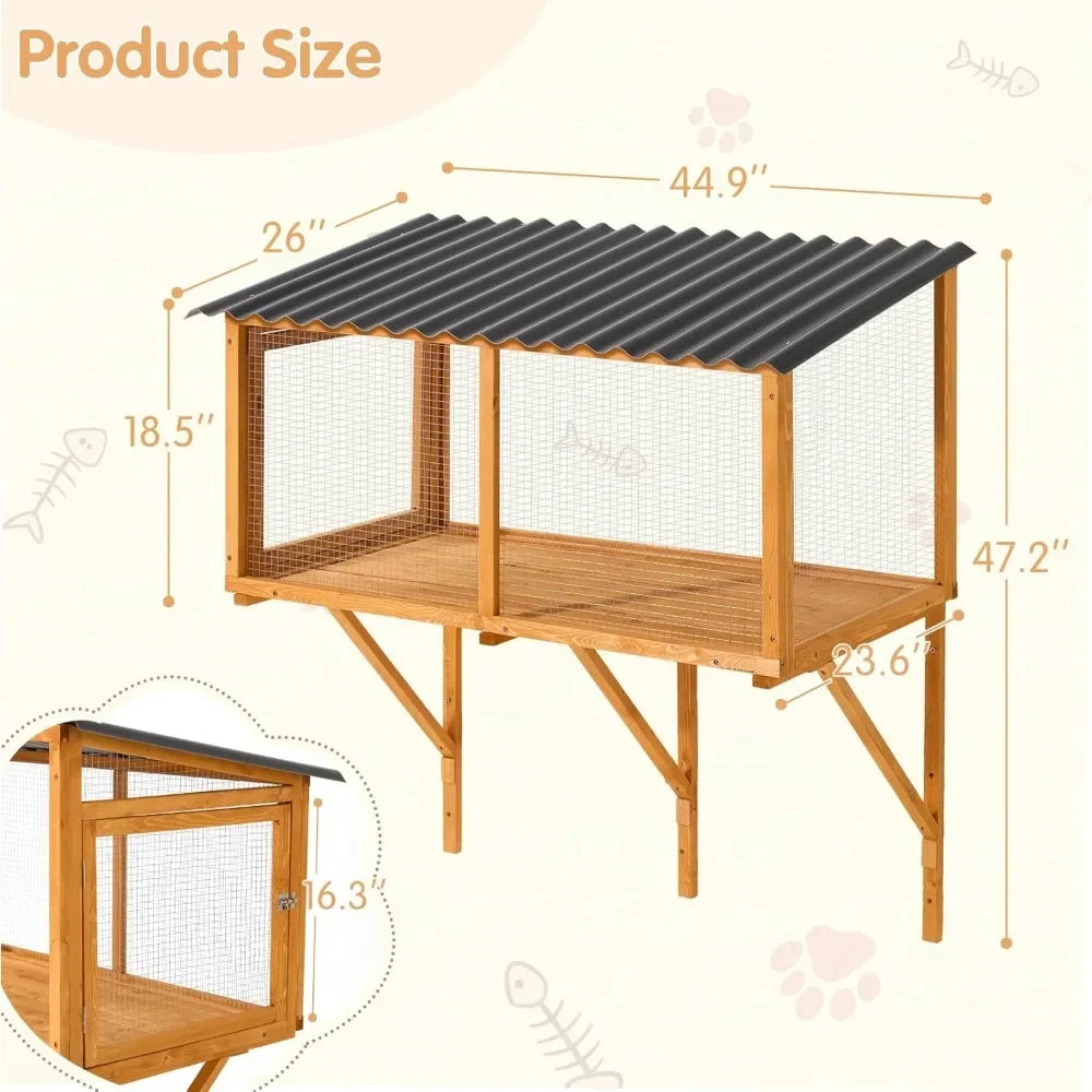 Cat Catio, Wall-Mounted Window Enclosure for Indoor Cats, Expandable Wooden Small Pet Perch House, Secure and Cozy Outdo