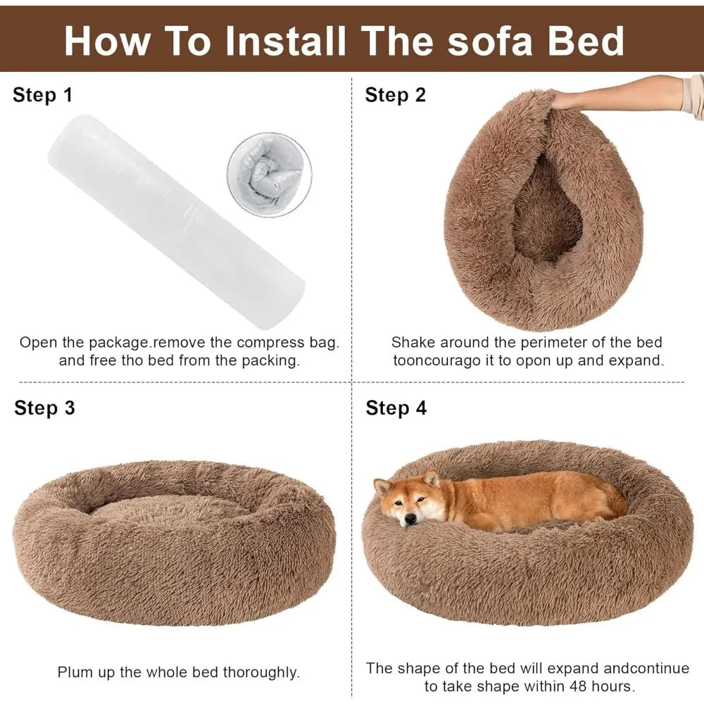 Donut Bed + F R E E Removable Cooling mat, Calming Dog Bed, Washable, Ideal for Small to Large Dogs and Cats & Round Dog Bed, Mu