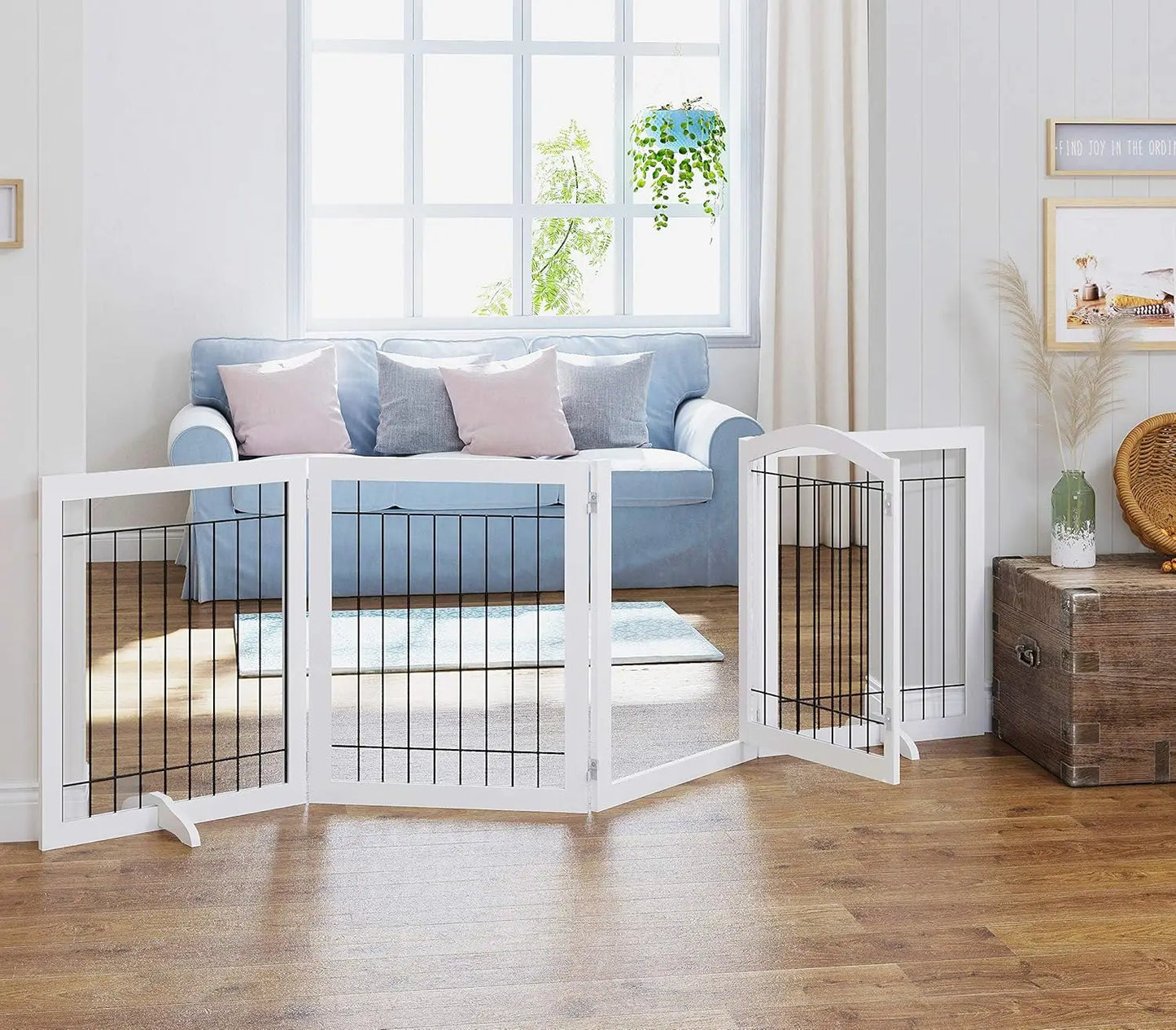 96-inch Extra Wide 30-inches Tall Dog Gate with Door Walk Through, Freestanding Wire Pet Gate for The House, Doorway, Stairs