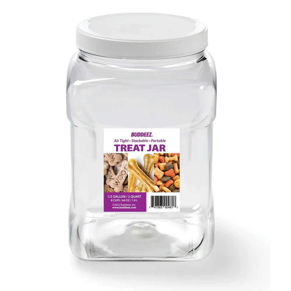 Portable Treat Canister 2 Quart Stackable Storage Pets Secure Screw-On Lid Compact Design Fresh Snacks