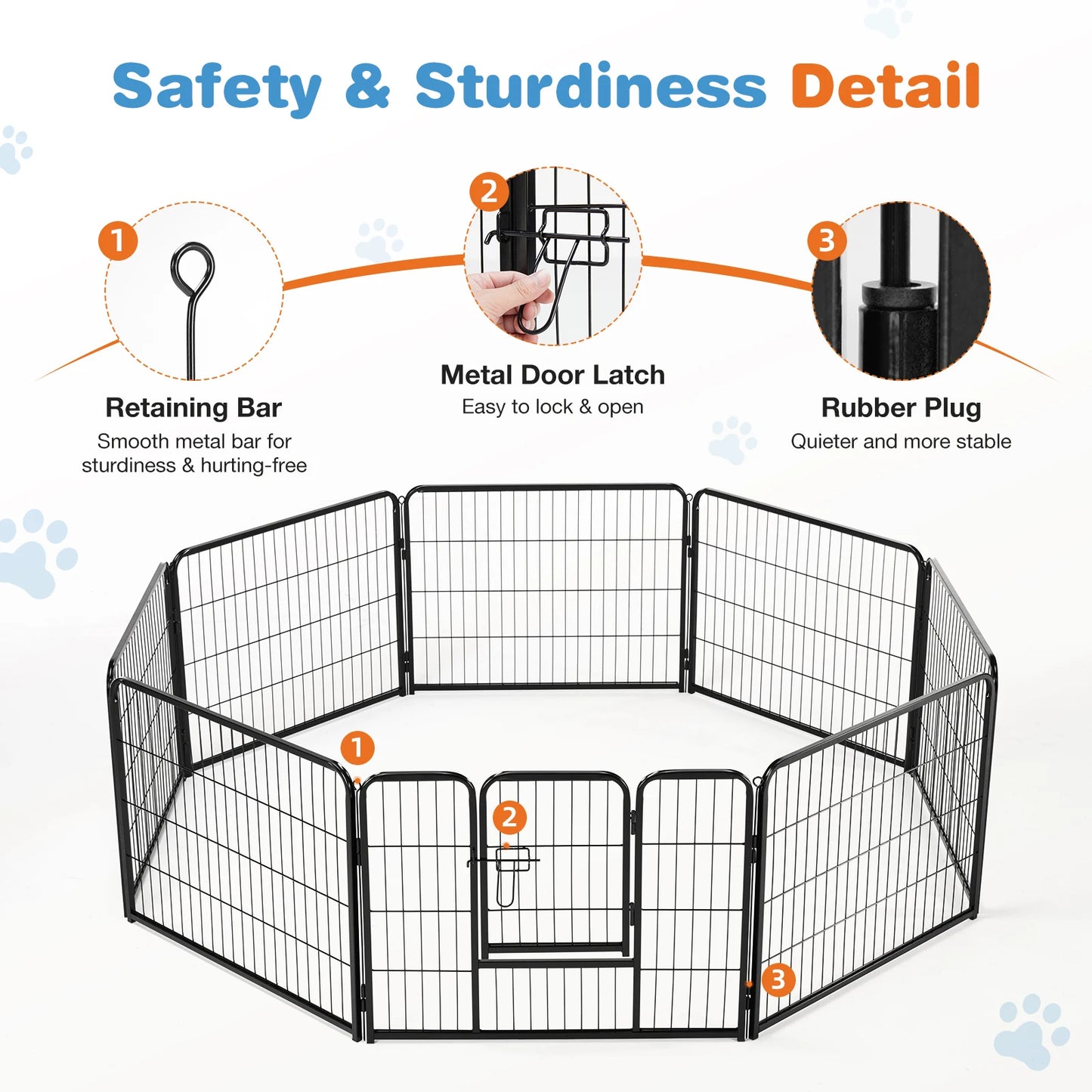 8 Panel Dog Playpen Indoor Pet Fence Exercise for Yard Gate Heavy Duty Crates with Doors Metal Dog Pen for Camping Outdoor