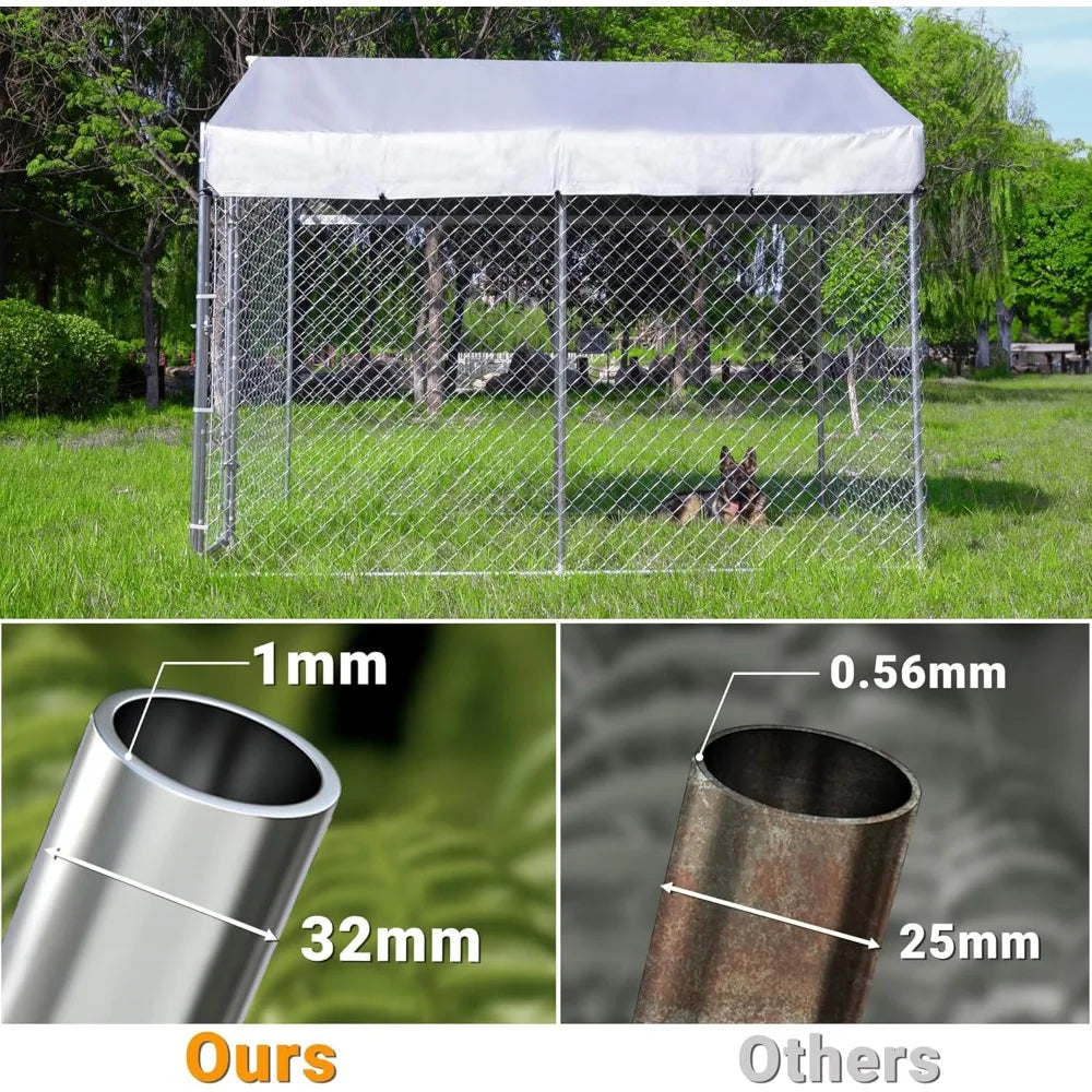 Very /Outdoor Dog Kennel Large With Roof, Dog Run Enclosure, Large Outside Heavy Duty Dog Pens House Pet Playpen With Galvanized