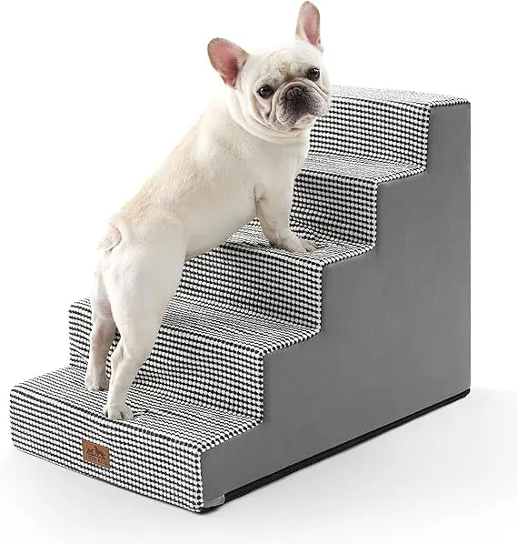 Dog Stairs for Small Dogs, 5 Tier Wider Pet Stairs for High Beds, 23.6" H Non-Slip Dog Steps for Old Cats, Puppies, Small Medium