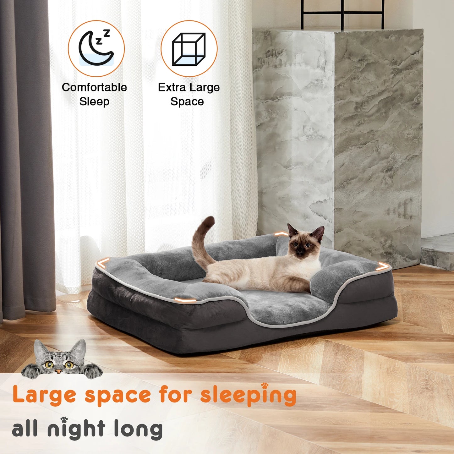Orthopedic Dog Bed Memory Foam Pet Bed for Small Dogs & Cats with Washable Removable Cover Non-Slip Base Waterproof Liner