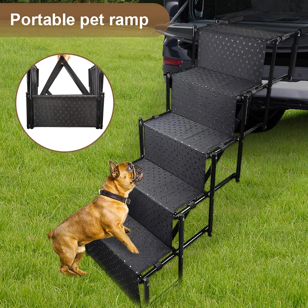 5 Steps Dog Ramp Ladder with Nonslip Surface Foldable Large Dog Step Lightweight Portable Pet Ladder Ramp for Cars and SUV Truck