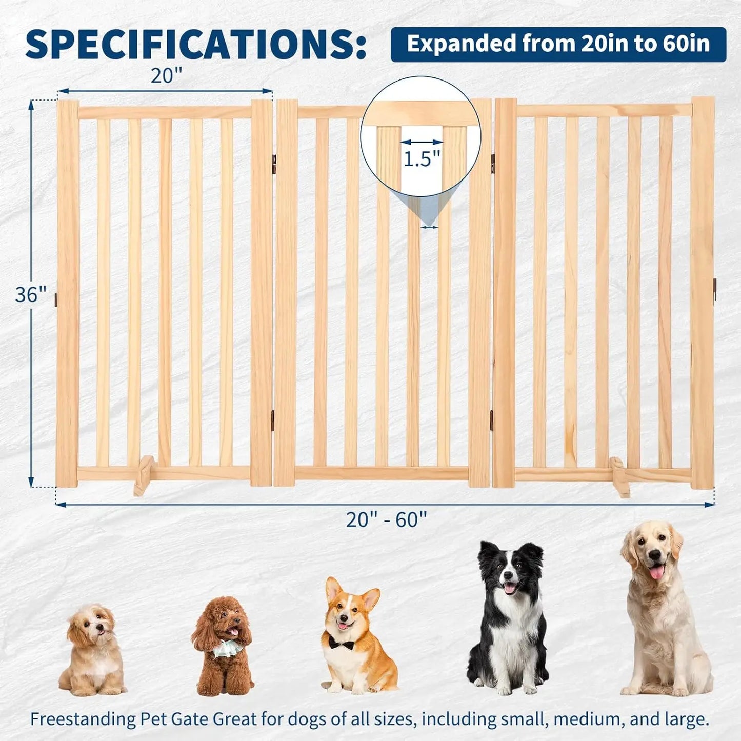 Freestanding Dog Gate, Foldable Pet Gate with Support Feet, Indoor Dog Fence for The House,Doorways, Stairs，Expandable Pet Fence