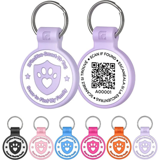 Silicone Dog Tags Persolized for Pets with QR Code Emergey Contact Info AntiLost Scan Location Alerts PurpleL