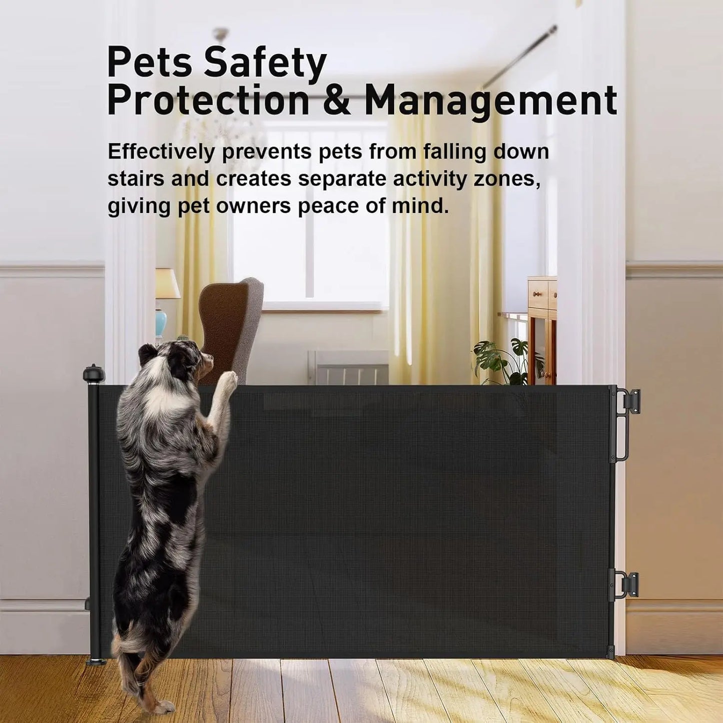 2-Pack Retractable Baby Gates for Stairs, 55" Wide Soft Mesh Pet Gate for Dogs with One Hand Opening, 34" Tall Toddler Gate