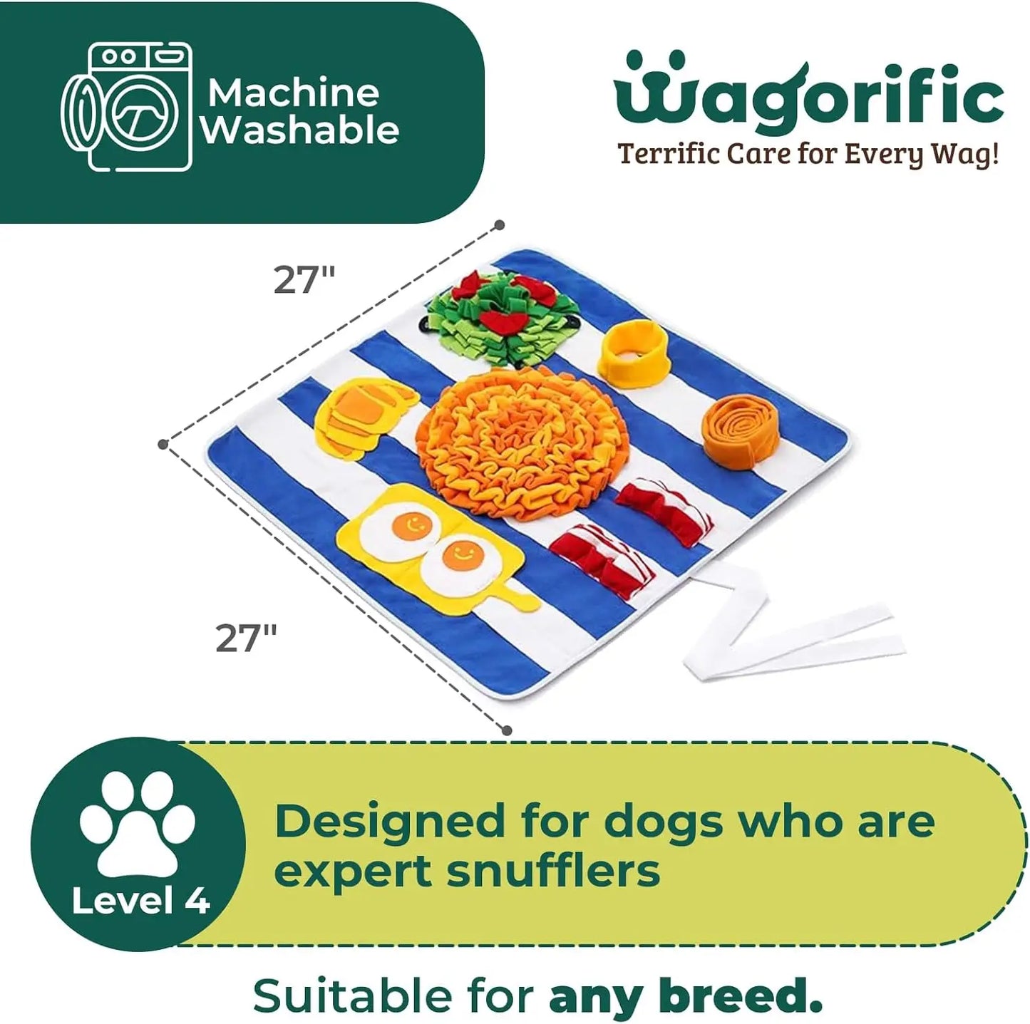 XXL Breakfast Snuffle Mat for Dogs - 27"x27" Extra Large Slow Feeder Mat, Mental Stimulation Puzzle Toy for All Dog Breeds