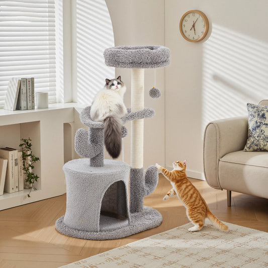 33IN Tall Multi-Level Cat Tree Tower for Indoor Pet Furniture Stable Kitty Play House with Sisal Scratching Post for Home