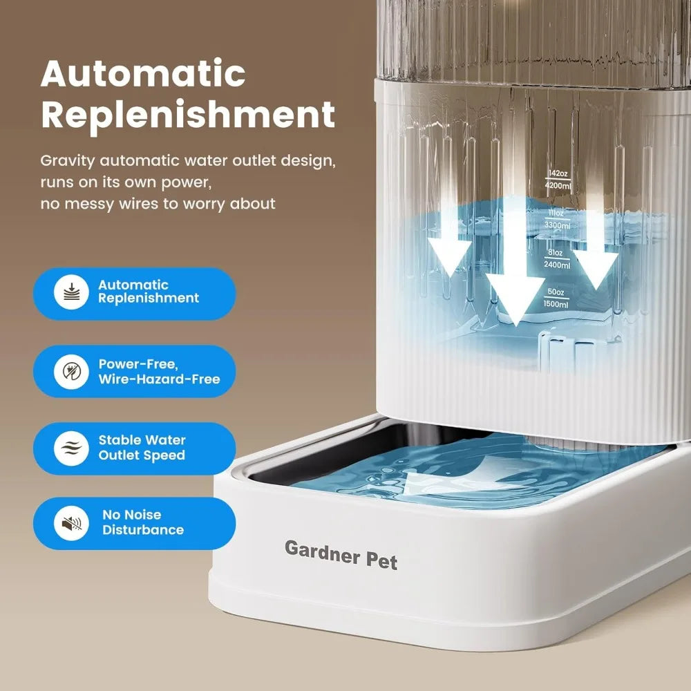 Garnder Pet Automatic Dog Water Dispenser Gravity Waterer with Stainless Steel Bowl Water Dispenser 6.5L Large Capacity Water Fe