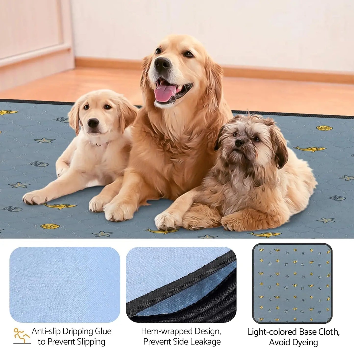 Reusable Washable Pee Pads for Dogs,1 Pack Puppy Pads 72x72 Super Absorbent,Waterproof,Non-Slip Training Pads with Shark Print