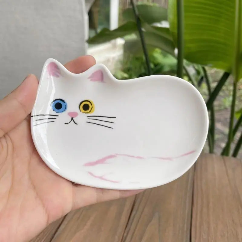 Cat Face Sauce Dish - Creative Ceramic Condiment Bowl for Pets, Cute Tableware for Kitchen & Home Decor