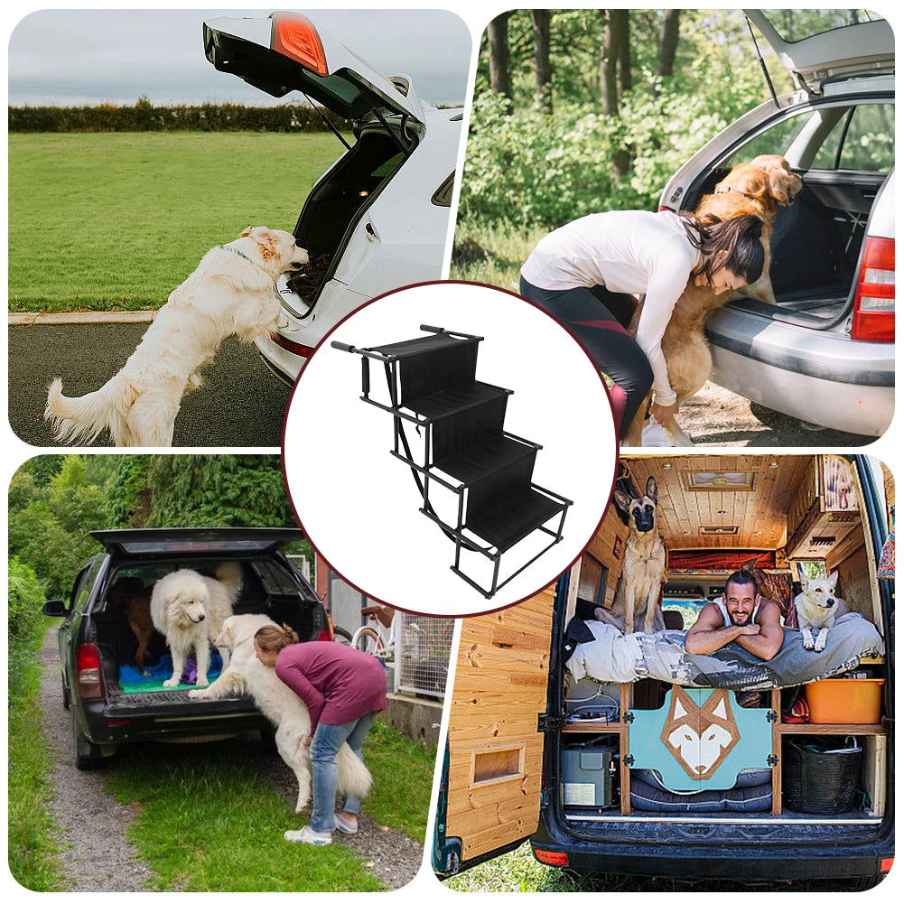 4 Steps Pet Ramp Lightweight Portable Dog Cat Ladder with Nonslip Surface Pet Ladder Dog Car Steps Folding Pet Stairs Ramp