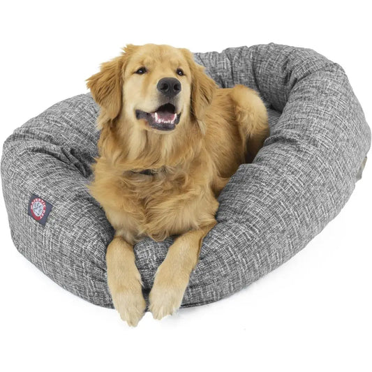 52 Inch Bagel Calming Dog Bed Washable – Cozy Soft Round Dog Bed Spine Support for Dogs to Rest Their Head - Fluffy Donut Puppy