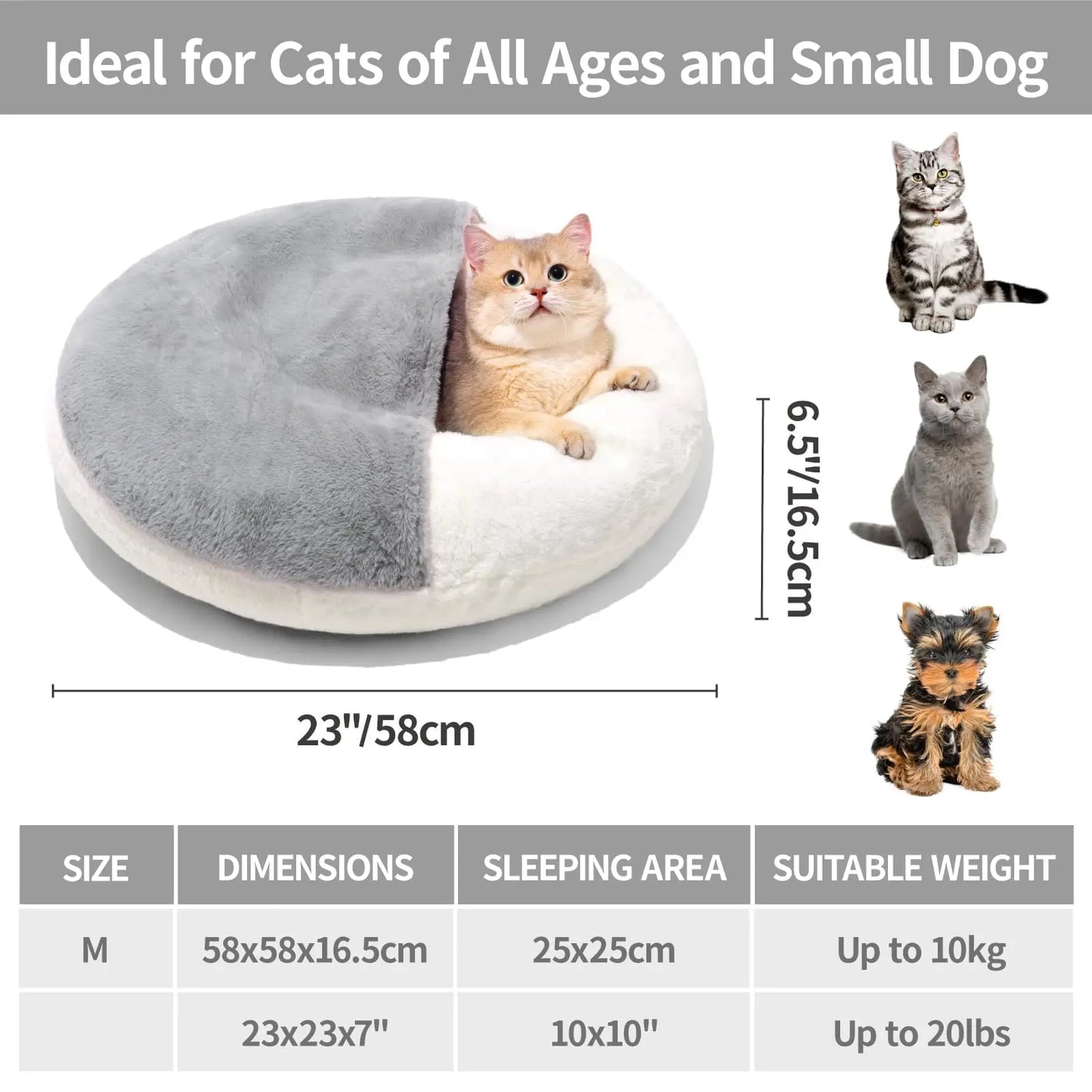 Cat Bed Cave Cute Enclosed Bed With Blanket Washable with Non Slip Base for Kitten and Puppy (22' x 22')