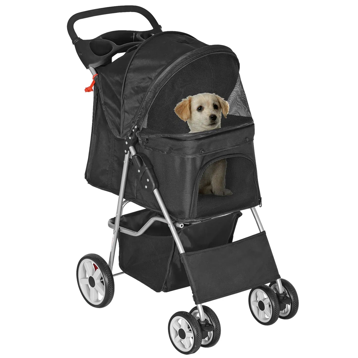 Dog Stroller Pet Travel Carriage Safe 4 Wheeler with Foldable Carrier Cart