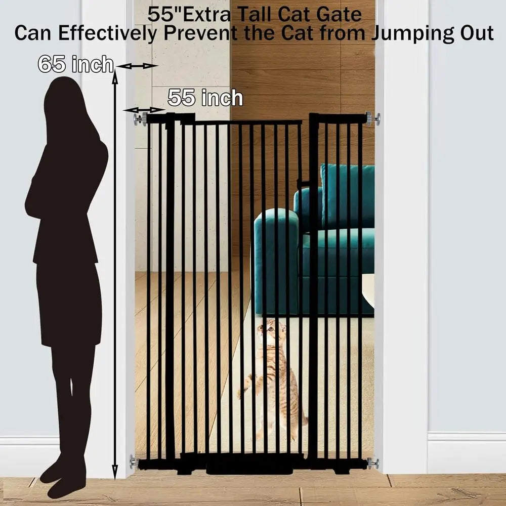 55.1 Inch Tall Baby Gate Auto Close Dog Gate Adjustable 29.92" - 43" Wide Pressure Mounted Walk Through Swing Pet Gate for Doorw