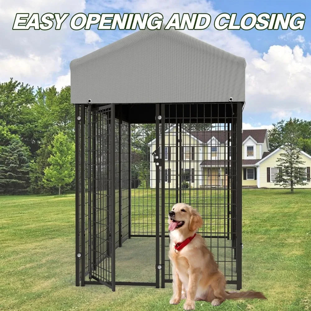 8x4x6 FT Outdoor Dog Kennel for Large Dogs, Heavy Duty Welded Wire Steel Dog Playpen Fence with Secure Lock, Pet Pen with UV-Res