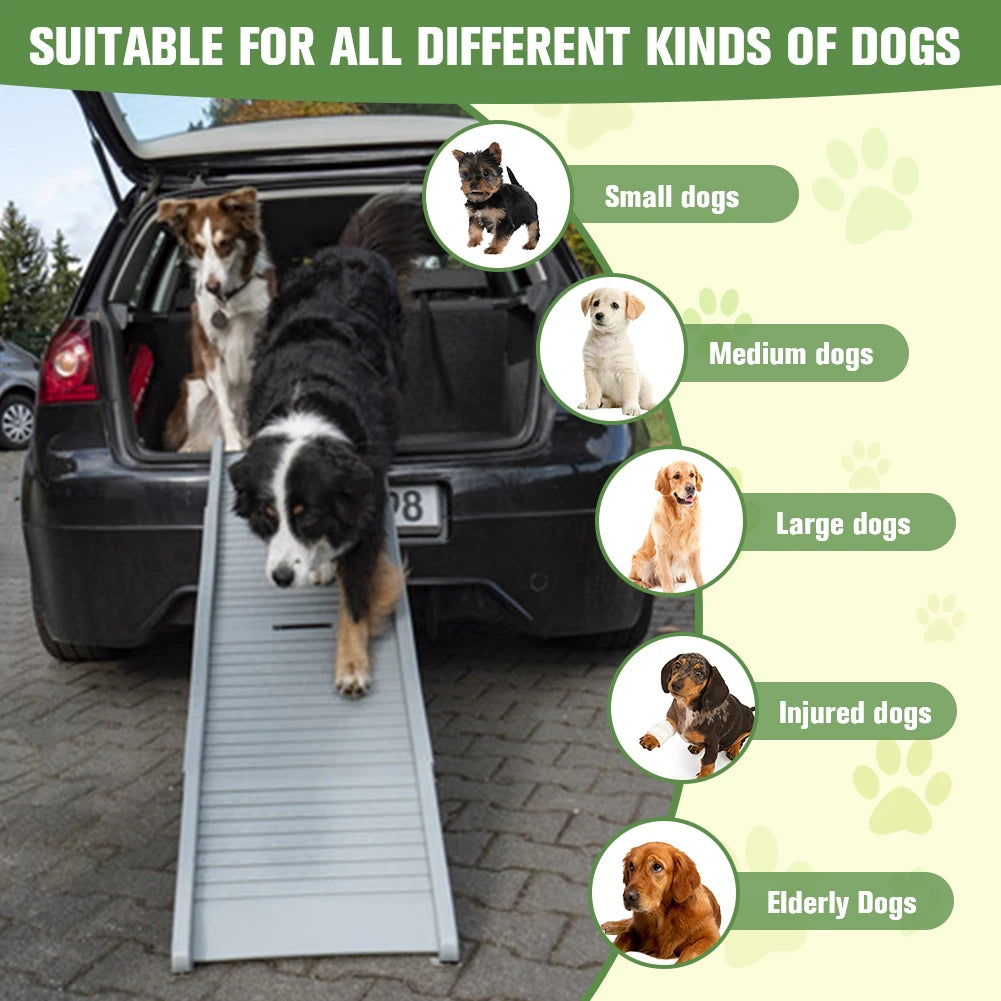 Folding Portable Pet Stair Ramp Non-Slip Rug Surface Extra Wide Dog Steps 59x15.8 Inch Pet Ramp Stairs for Large Dogs SUV Truck