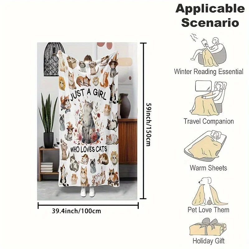 1pc Cozy Flannel Blanket with Adorable Cat & Dog Design – Soft, Warm, and Tear-Resistant Throw for Sofa, Bed, or Office – Perfec