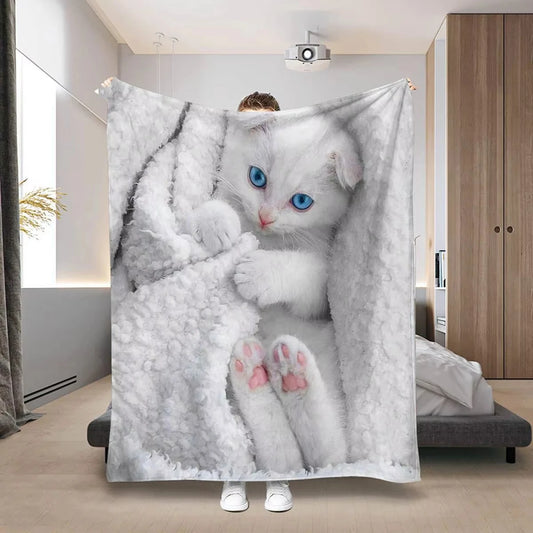 Cute Cat Print Flannel Blanket Love cat Family Blanket Throw Home Sofa Lunch Break Blankets Children Student Blankets Nap Gifts