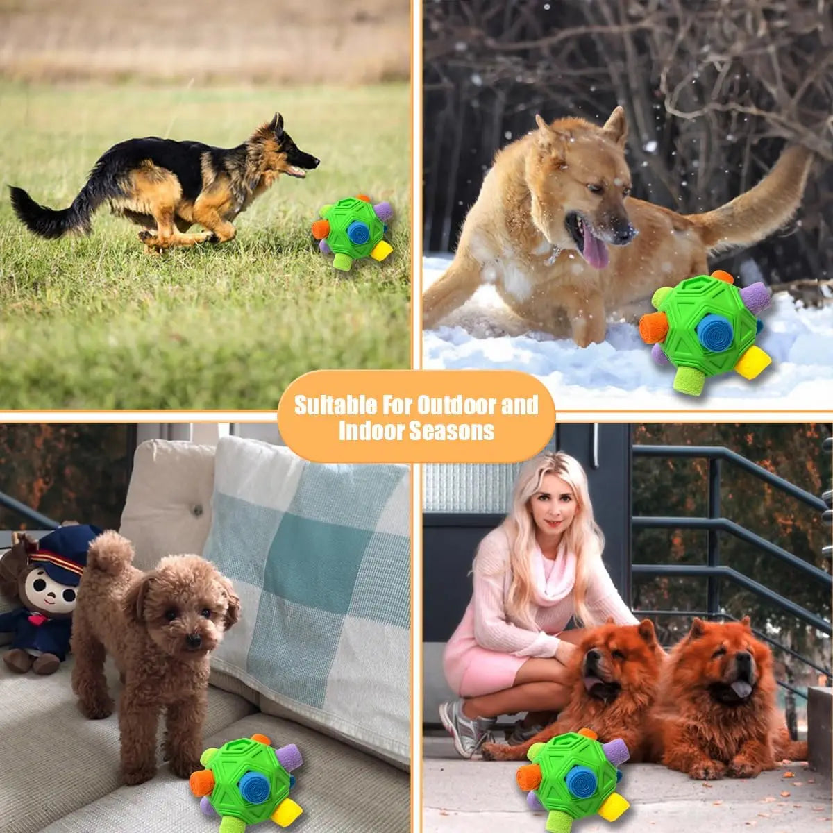 Dog Snuffle Ball, Interactive Puzzle Toy with Squeaky Carrot, Foraging & Slow Feeder for Training, Stress Relief, All Sizes