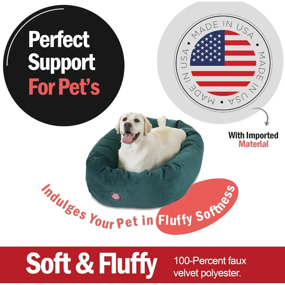 40 Inch Micro Velvet Calming Dog Bed Washable 40x29x9 (inch) – Cozy Soft Round Donut Dog Bed with Spine for Head Support - Pet