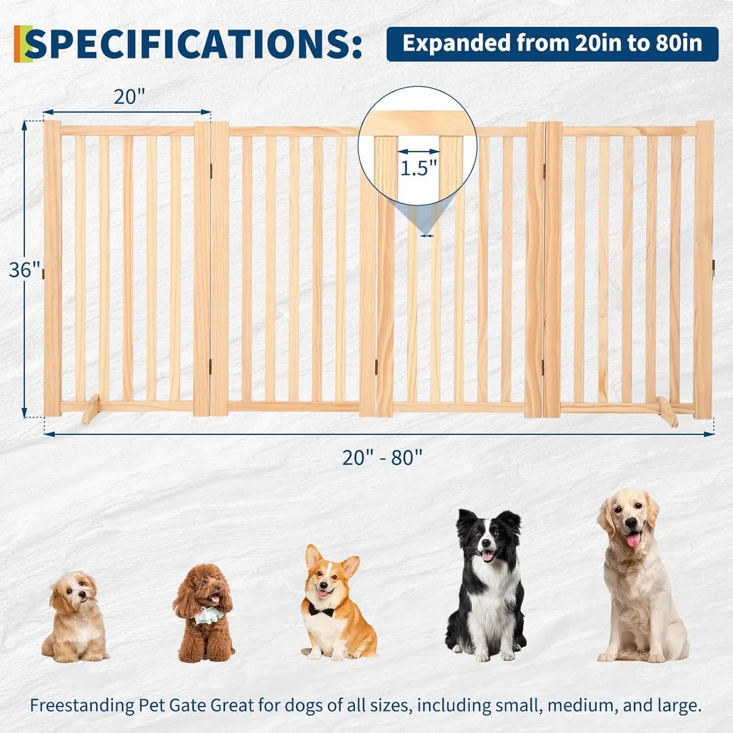 Freestanding Dog Gate, Foldable Pet Gate with Support Feet, Indoor Dog Fence for The House,Doorways, Stairs，Expandable Pet Fence