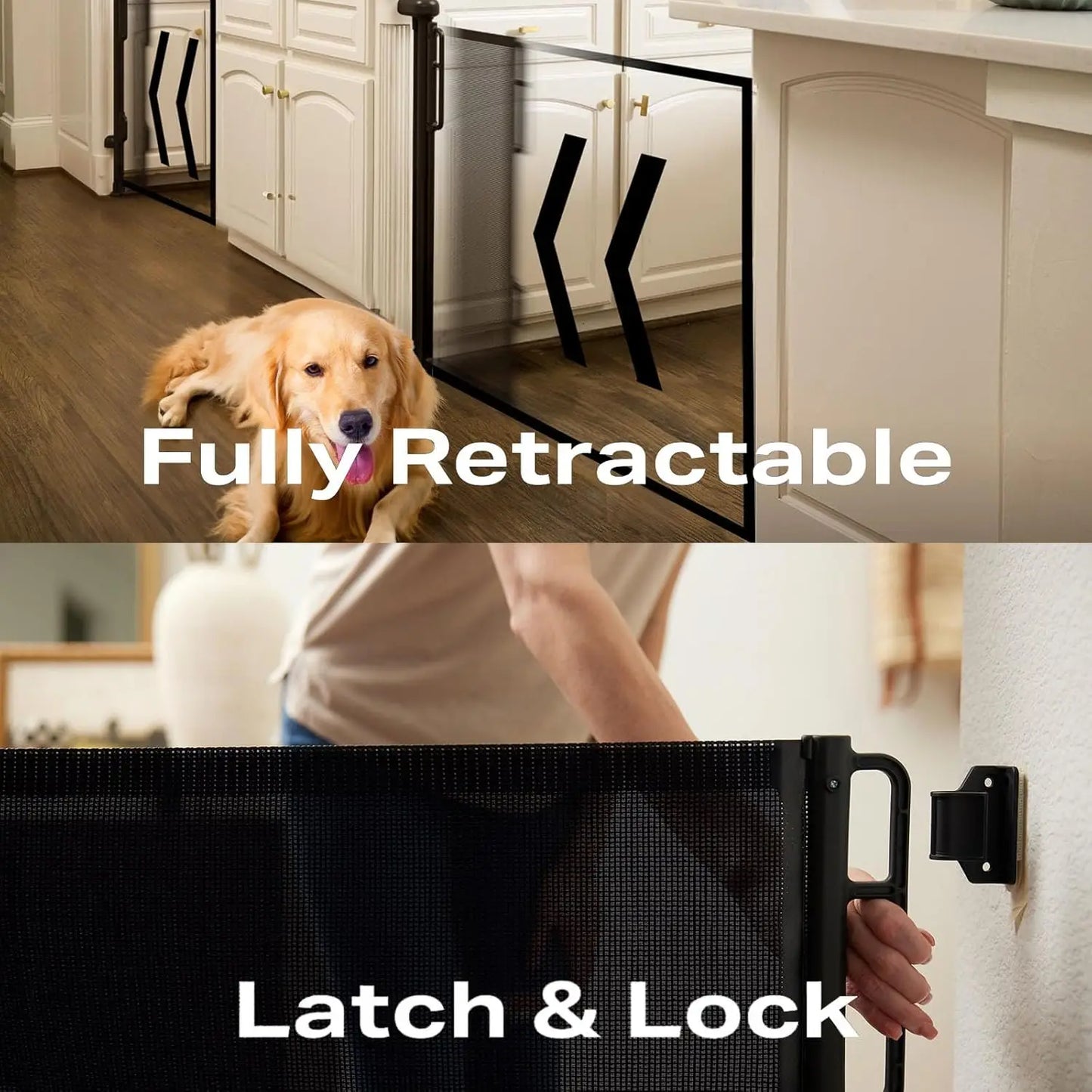 2-Pack Retractable Baby Gates for Stairs, 55" Wide Soft Mesh Pet Gate for Dogs with One Hand Opening, 34" Tall Toddler Gate