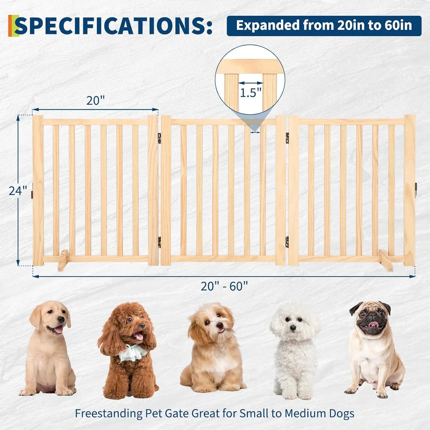 Freestanding Dog Gate, Foldable Pet Gate with Support Feet, Indoor Dog Fence for The House,Doorways, Stairs，Expandable Pet Fence