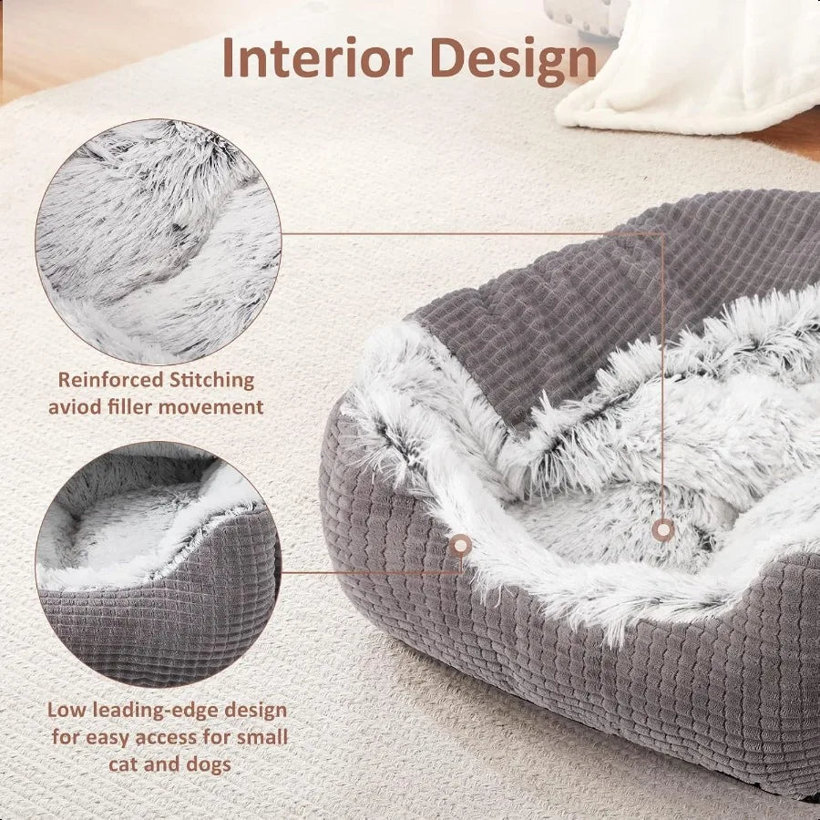 Dog Beds for Small Dogs Rec Cave Hooded Blanket Puppy Bed Luxury Orthopedic Cat Beds for Indoor Cats Warmth and hine Washable 2